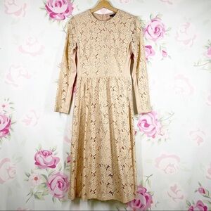H&M Peach Lace Long Sleeve Midi Dress S